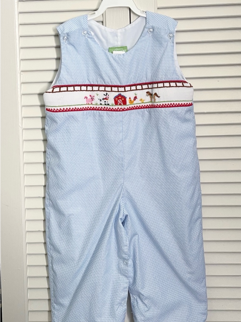 Classic Whimsy Light Blue Check Smocked Farm Longall